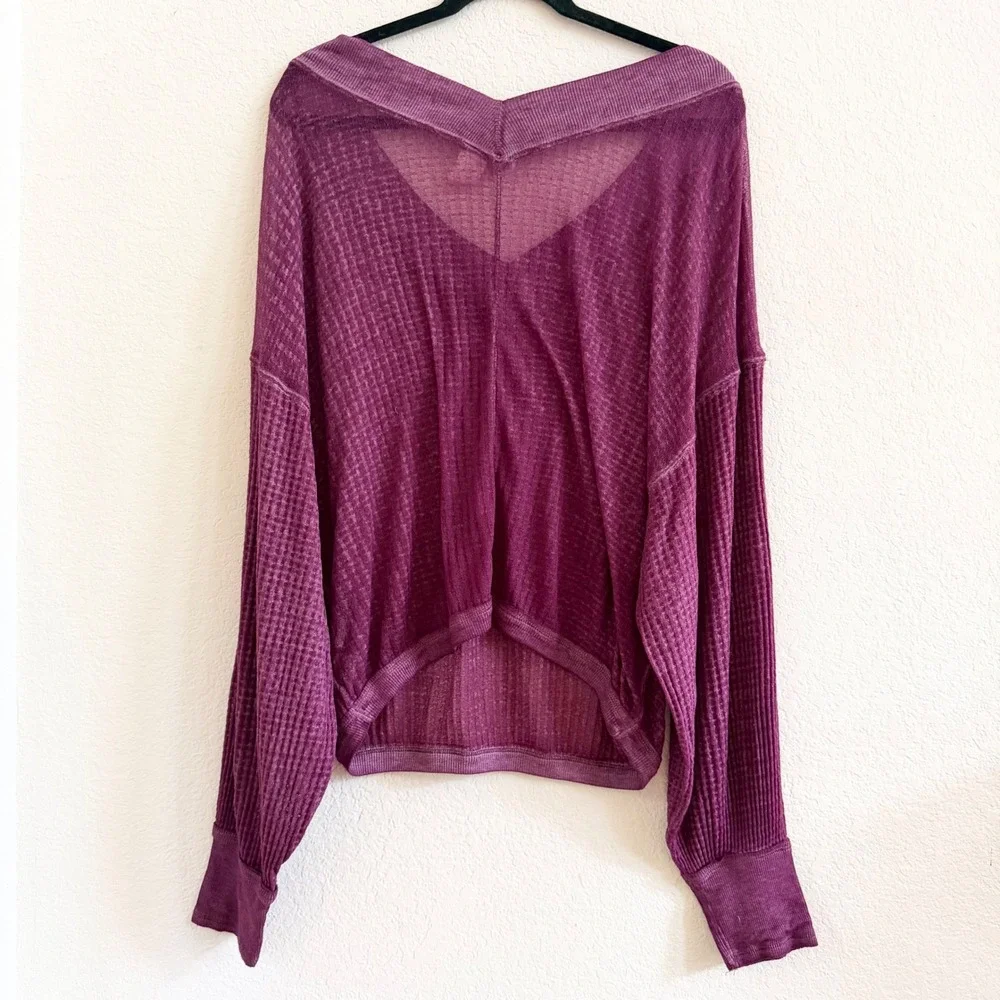 We The Free Free People South Side Sheer Thermal Top Sz S Waffle Knit